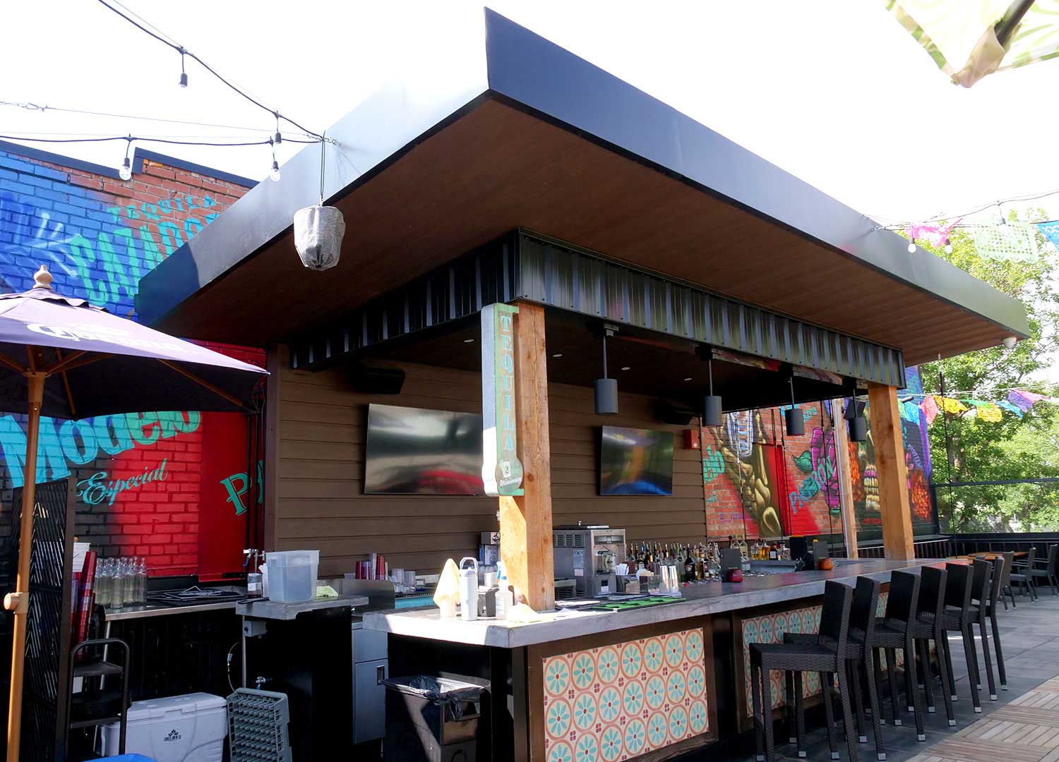 SlimLine in Dark Walnut Woodgrain and Interloc Soffit in Dark Walnut Woodgrain